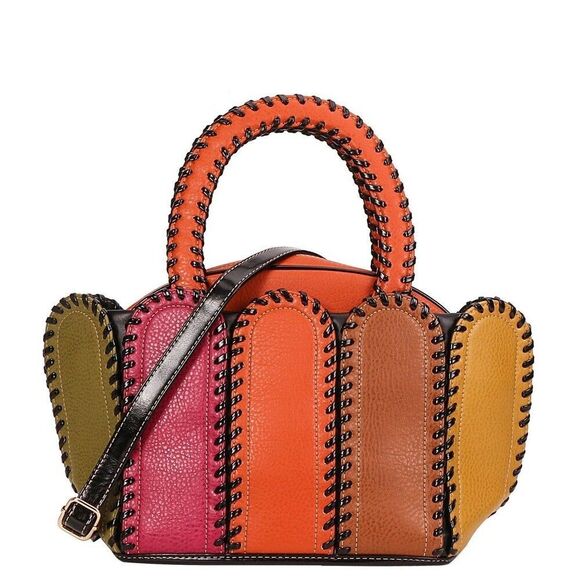 Unbranded Handbags - Womens Patchwork Orange Color Block Handbags Purse Top Handle Bags Stitching